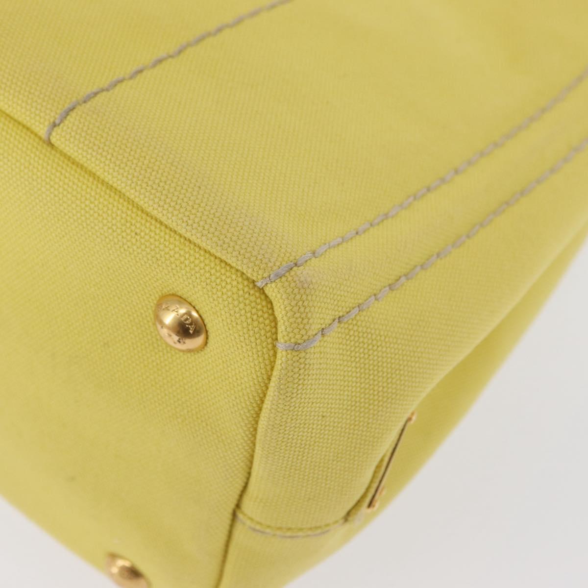 PRADA Canapa PM Hand Bag Canvas Yellow Gold Auth 164400
