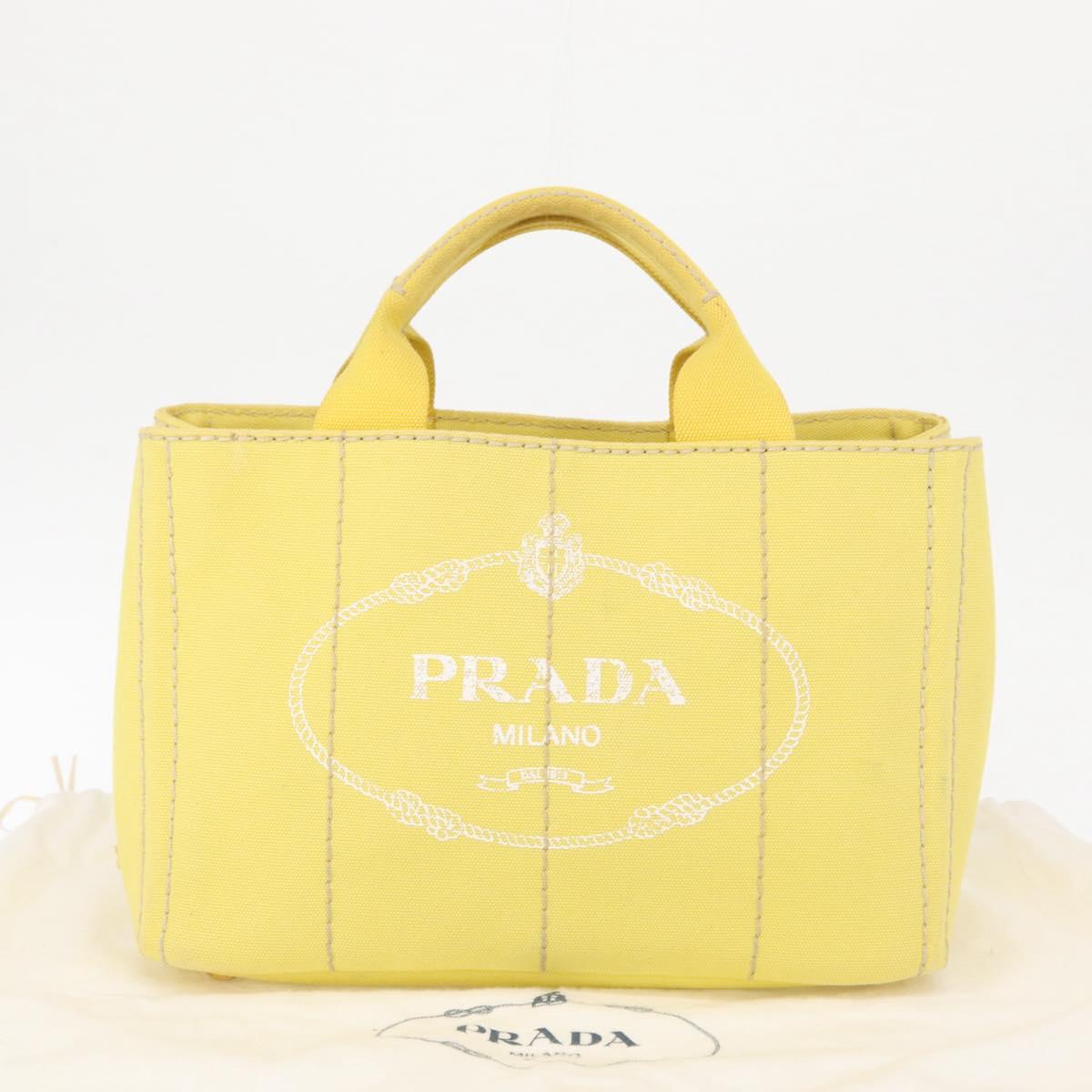 PRADA Canapa PM Hand Bag Canvas Yellow Gold Auth 164400