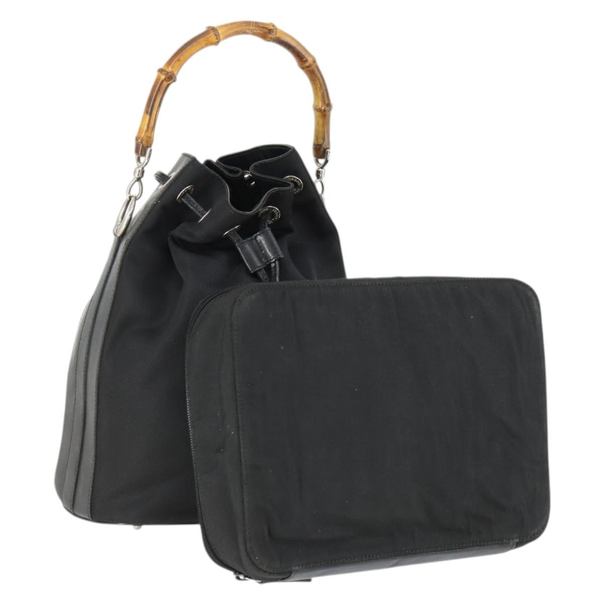 GUCCI Hand Bag Nylon 2 Set Black Auth 164420
