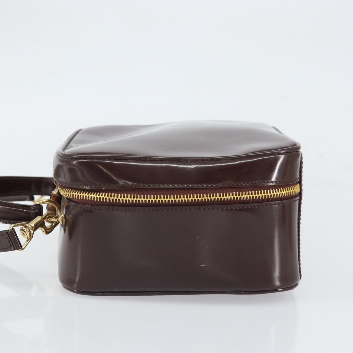 GUCCI Hand Bag Patent leather 2way Brown Gold Auth 164421