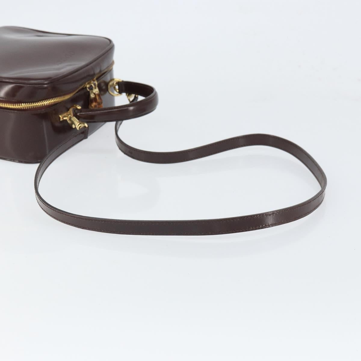 GUCCI Hand Bag Patent leather 2way Brown Gold Auth 164421