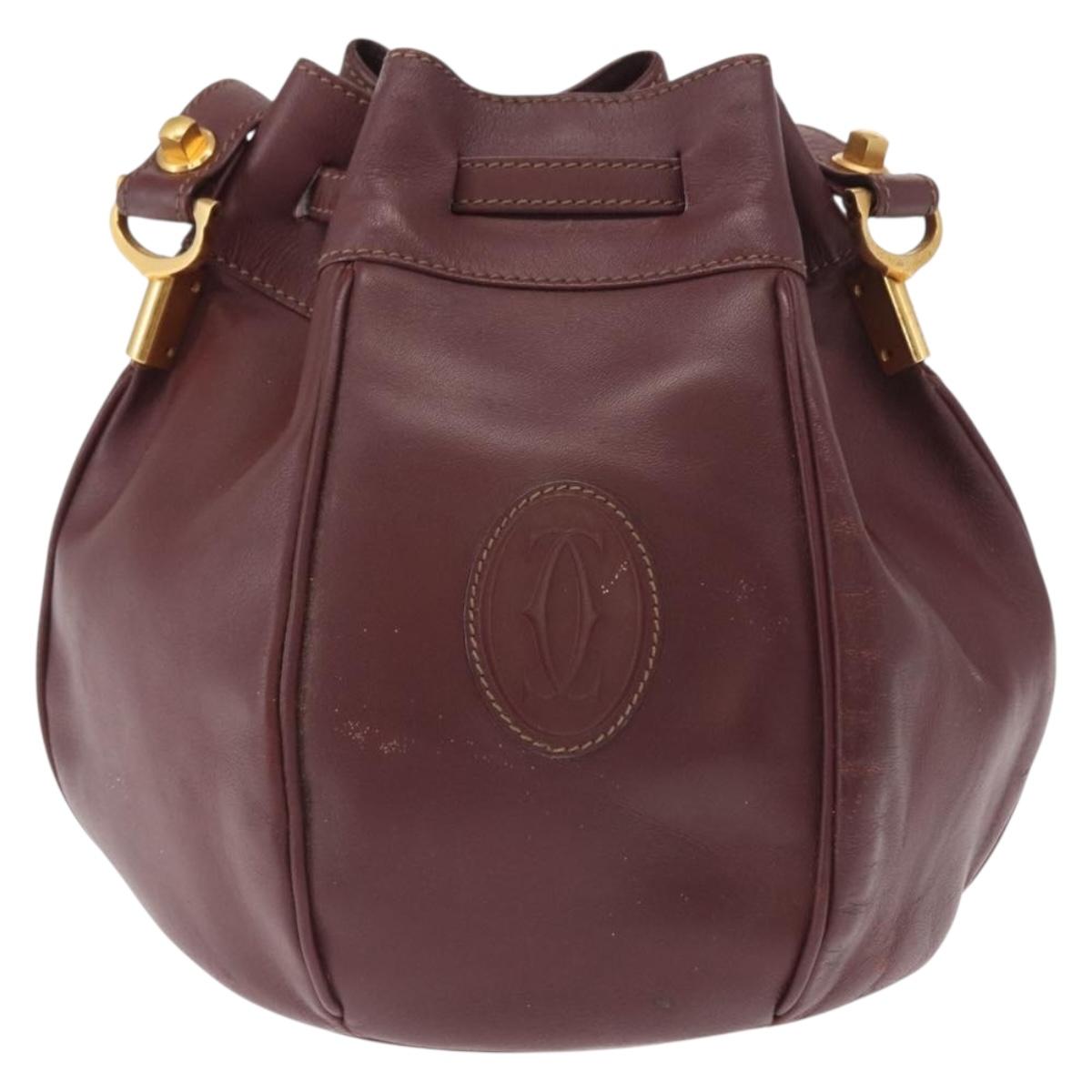 CARTIER Must Line Shoulder Bag Leather Bordeaux Gold Auth 164423