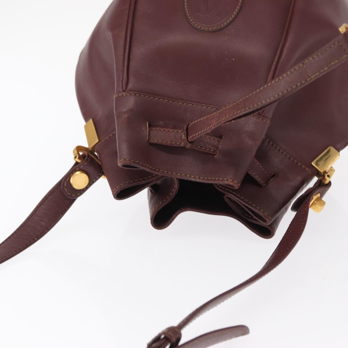 CARTIER Must Line Shoulder Bag Leather Bordeaux Gold Auth 164423