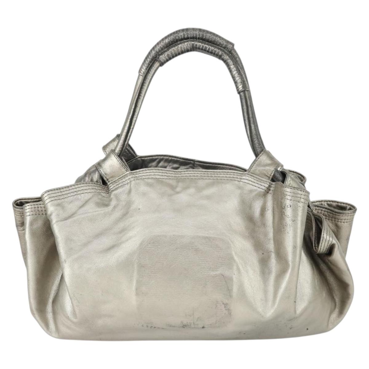LOEWE Nappa Aire Anagram Hand Bag Leather Silver Auth 164428