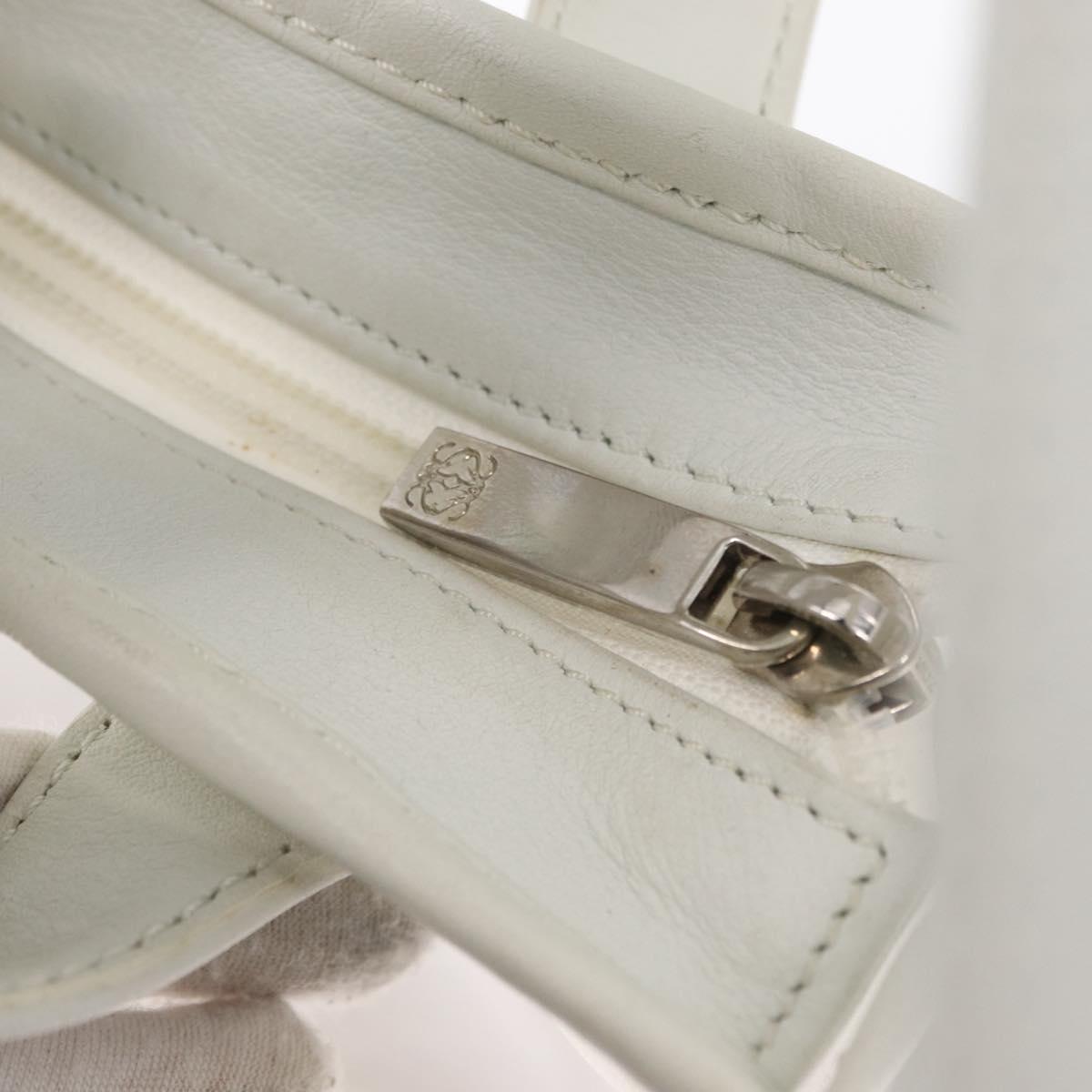LOEWE Anagram Tote Bag Vinyl Leather White Silver Auth 164429