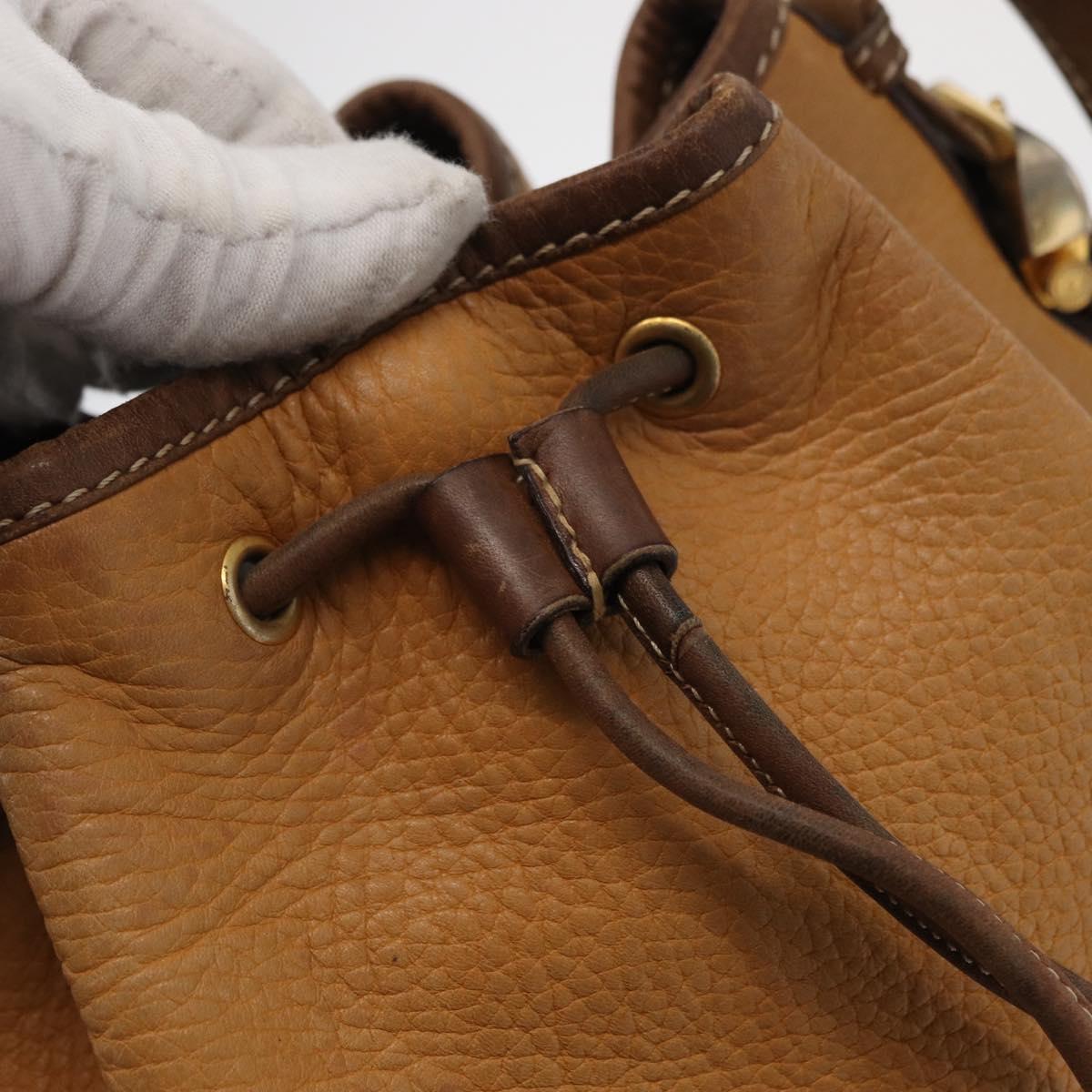 LOEWE Anagram Shoulder Bag Leather Brown Gold Auth 164430