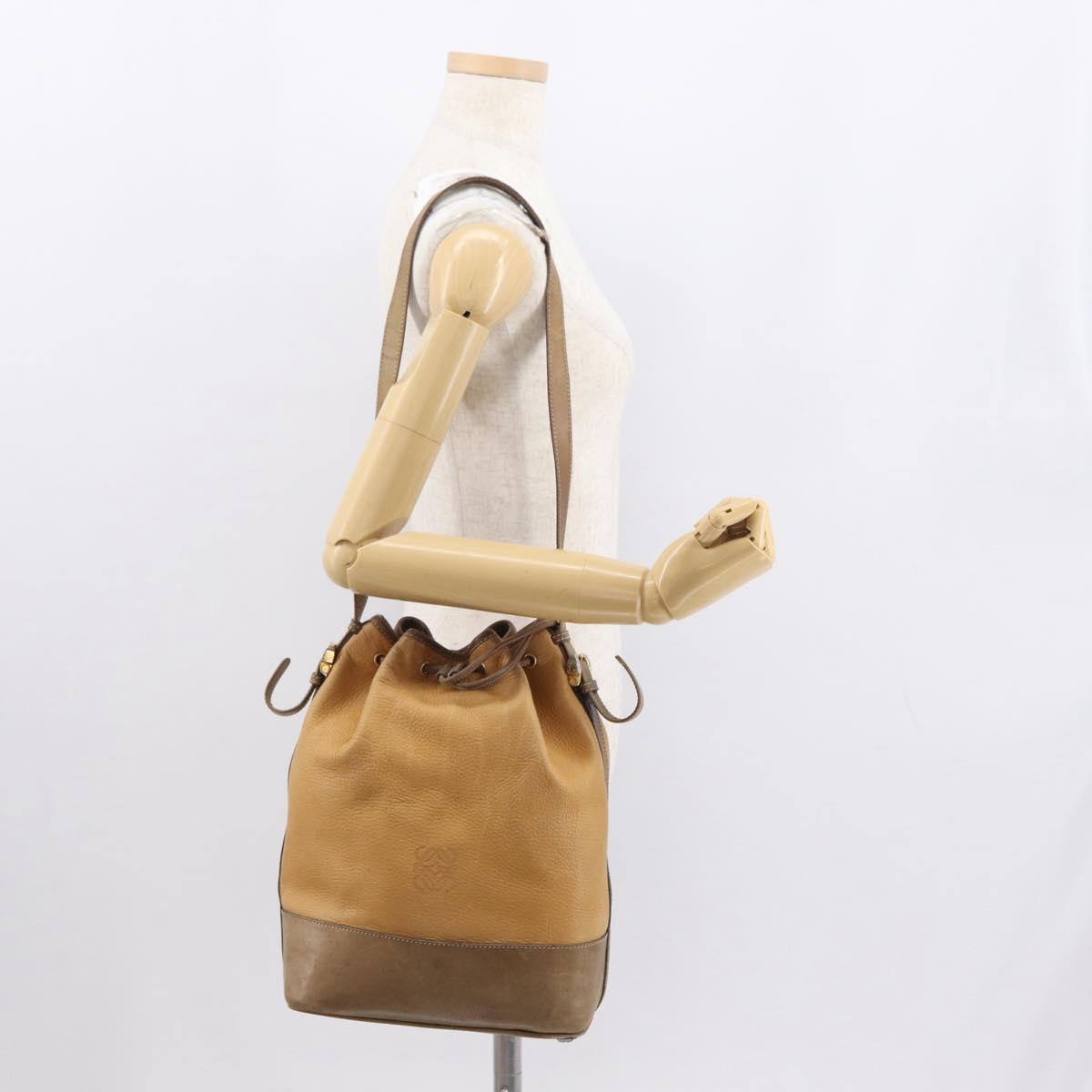 LOEWE Anagram Shoulder Bag Leather Brown Gold Auth 164430