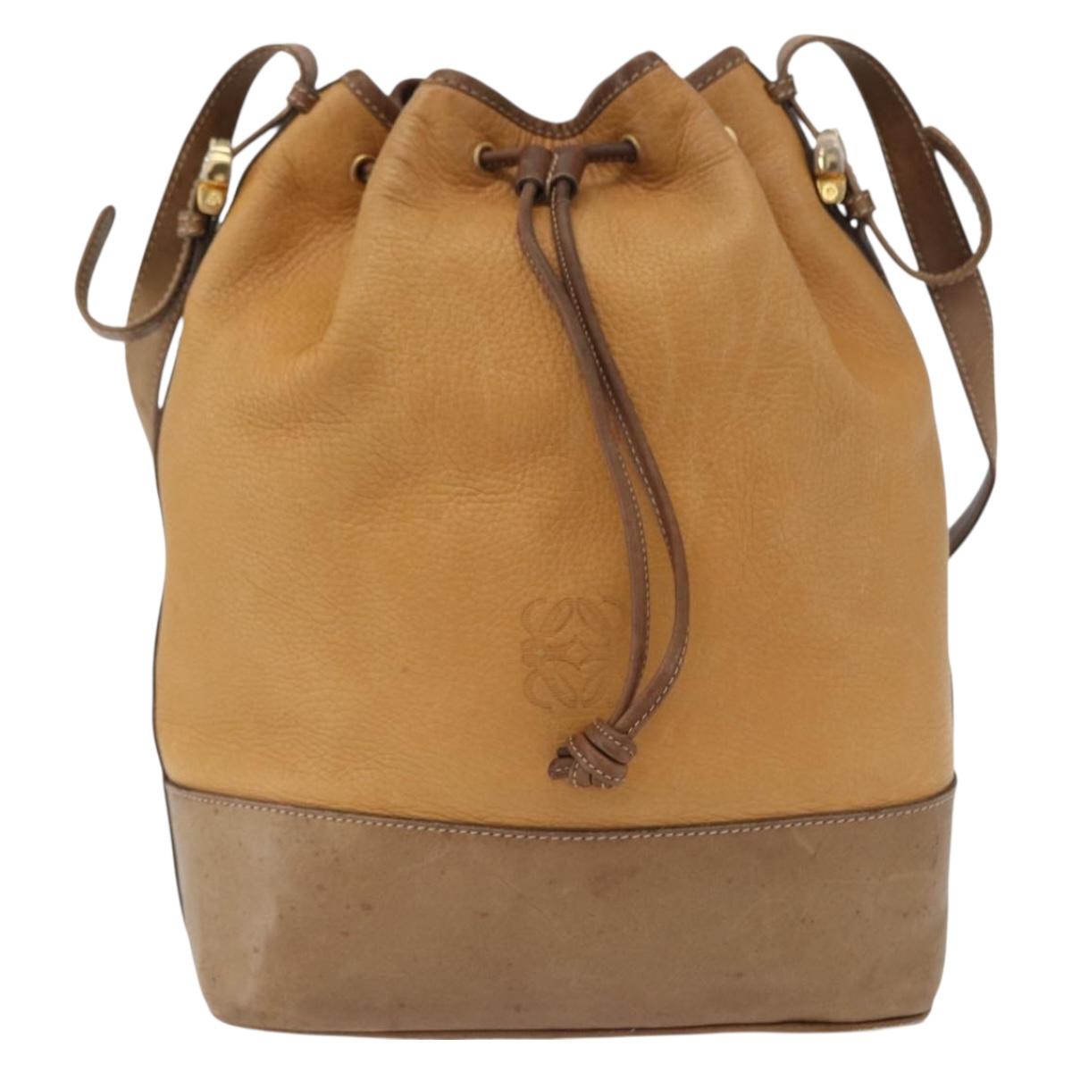 LOEWE Anagram Shoulder Bag Leather Brown Gold Auth 164430