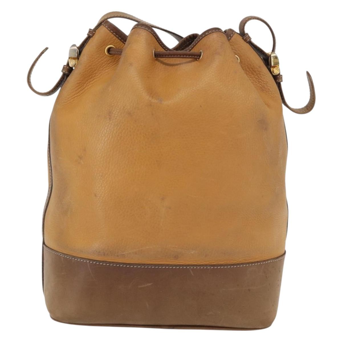 LOEWE Anagram Shoulder Bag Leather Brown Gold Auth 164430