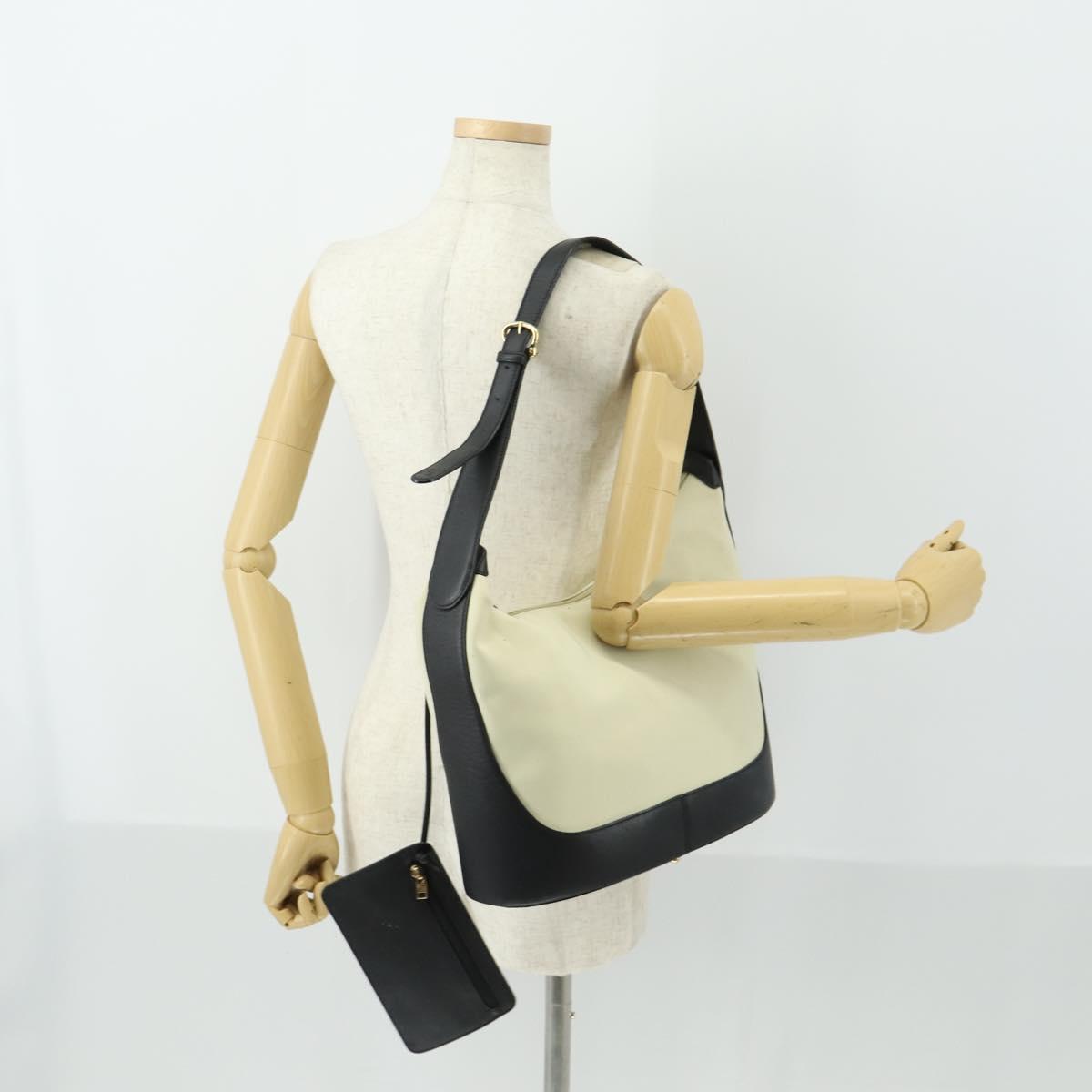 LOEWE Anagram Shoulder Bag Leather Light Beige Gold Auth 164431
