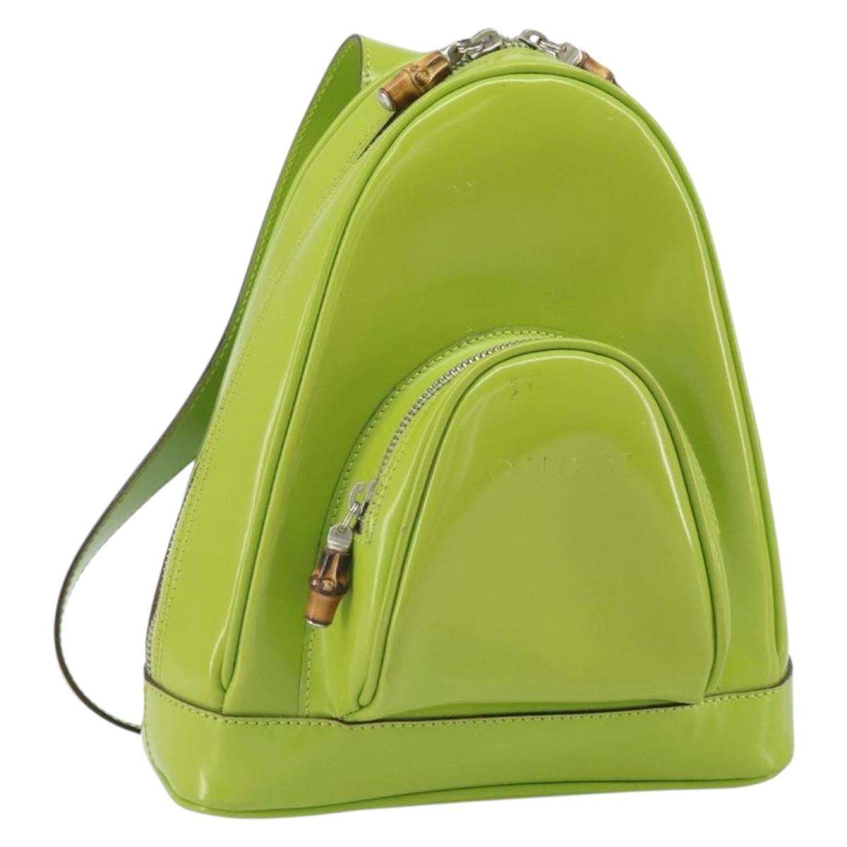 GUCCI Bamboo Backpack Patent leather Beige 003 2058 0030 Auth 164433