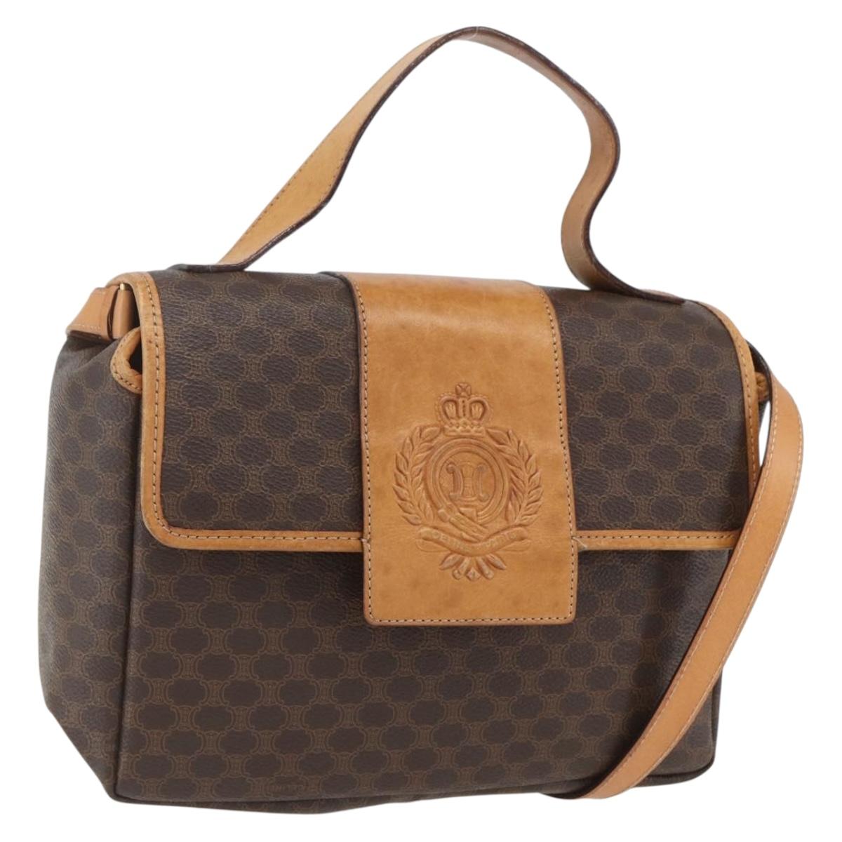 CELINE Macadam Canvas Hand Bag PVC Leather 2way Brown Gold Auth 164434
