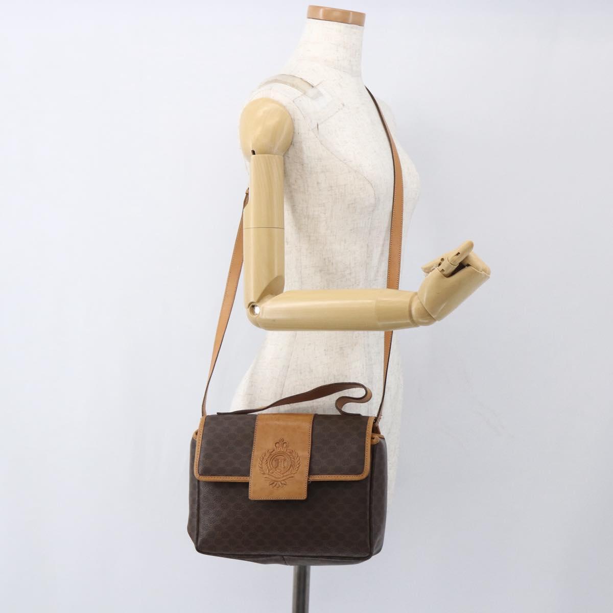CELINE Macadam Canvas Hand Bag PVC Leather 2way Brown Gold Auth 164434