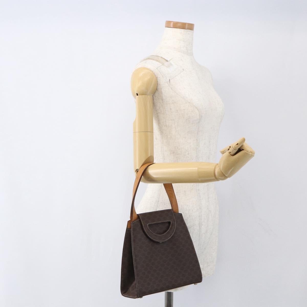 CELINE Macadam Canvas Hand Bag PVC Leather Brown Gold Auth 164435