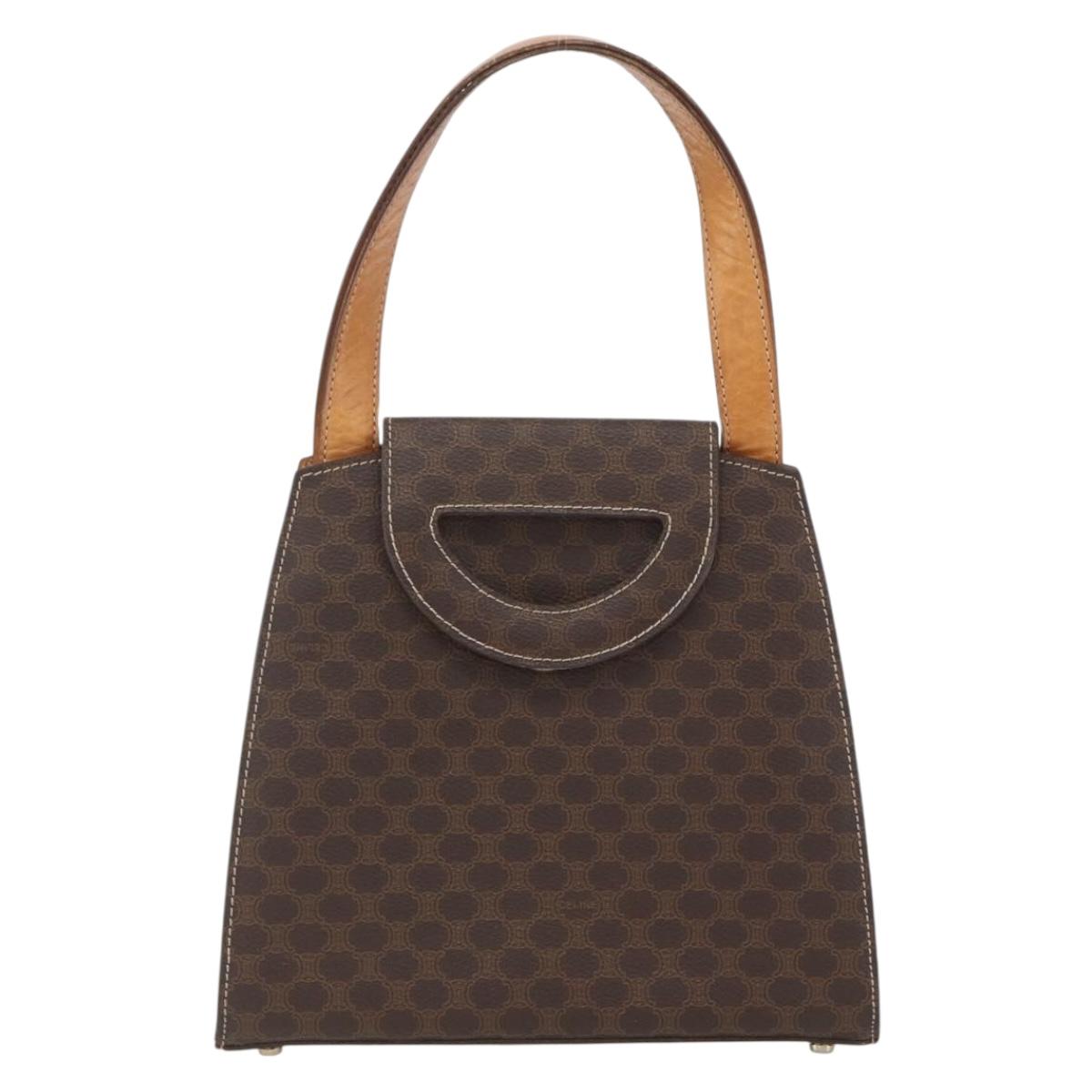 CELINE Macadam Canvas Hand Bag PVC Leather Brown Gold Auth 164435