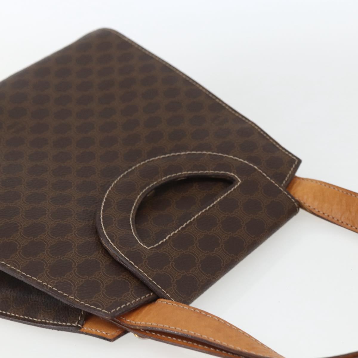 CELINE Macadam Canvas Hand Bag PVC Leather Brown Gold Auth 164435