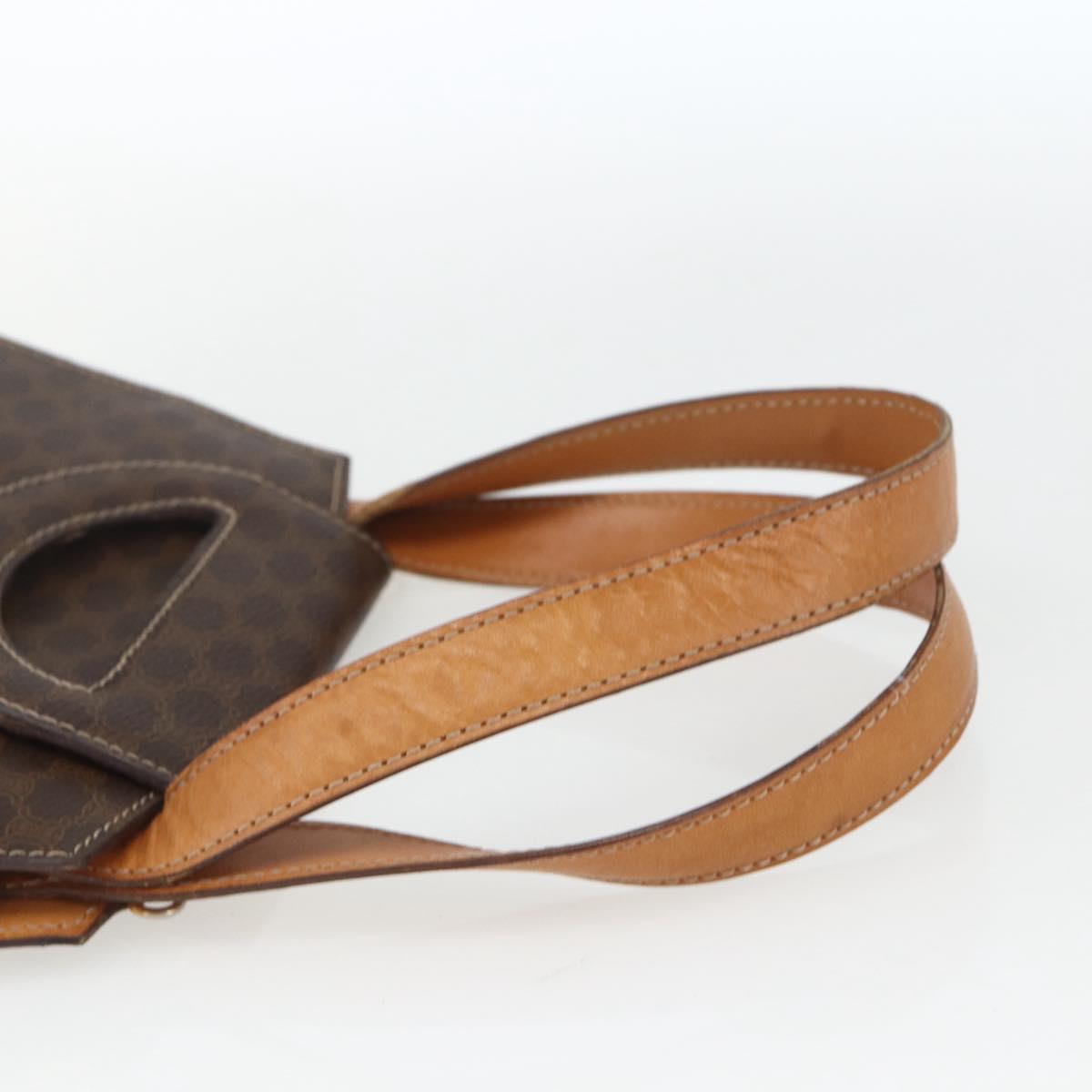 CELINE Macadam Canvas Hand Bag PVC Leather Brown Gold Auth 164435