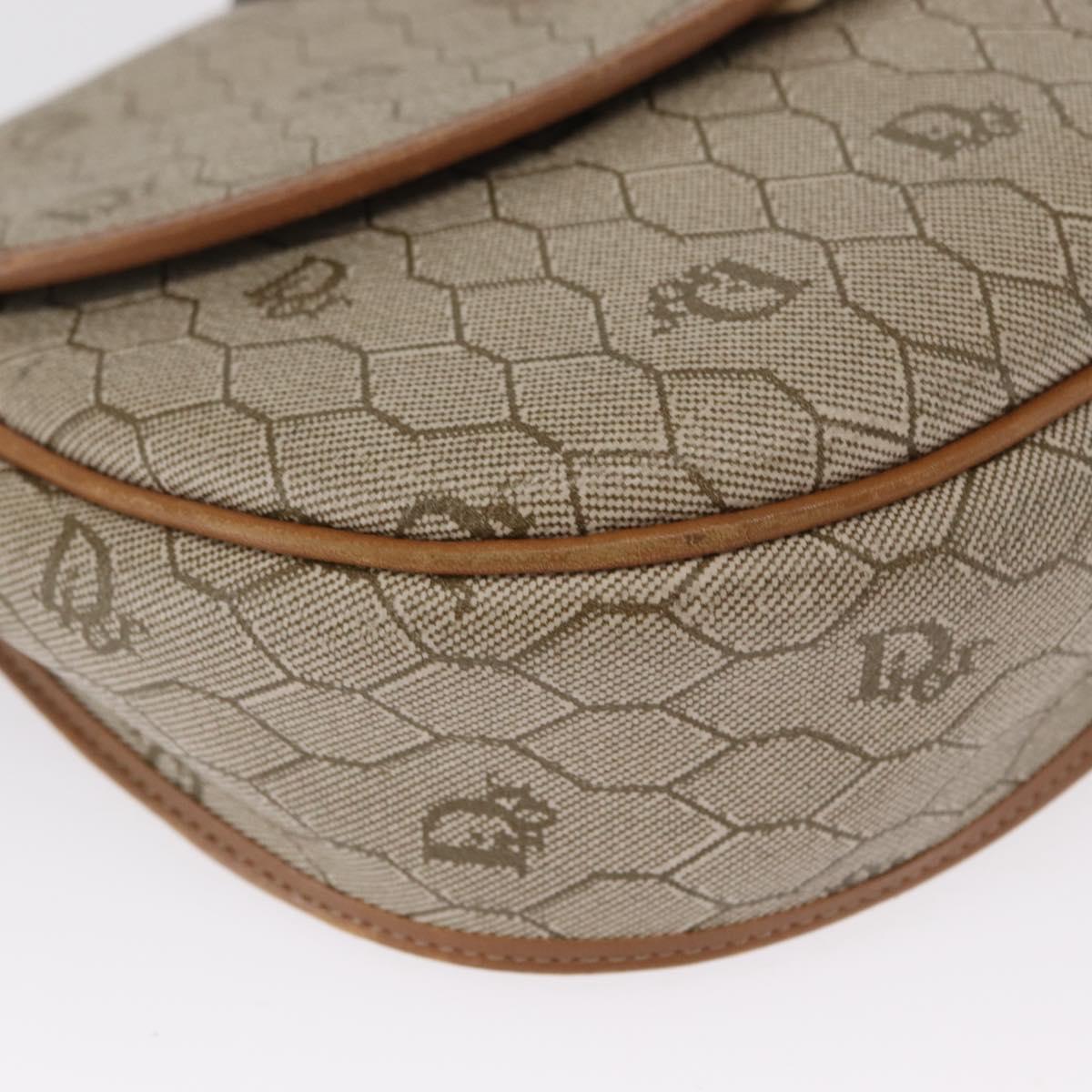 Christian Dior Honeycomb Canvas Shoulder Bag PVC Beige Gold Auth 164437