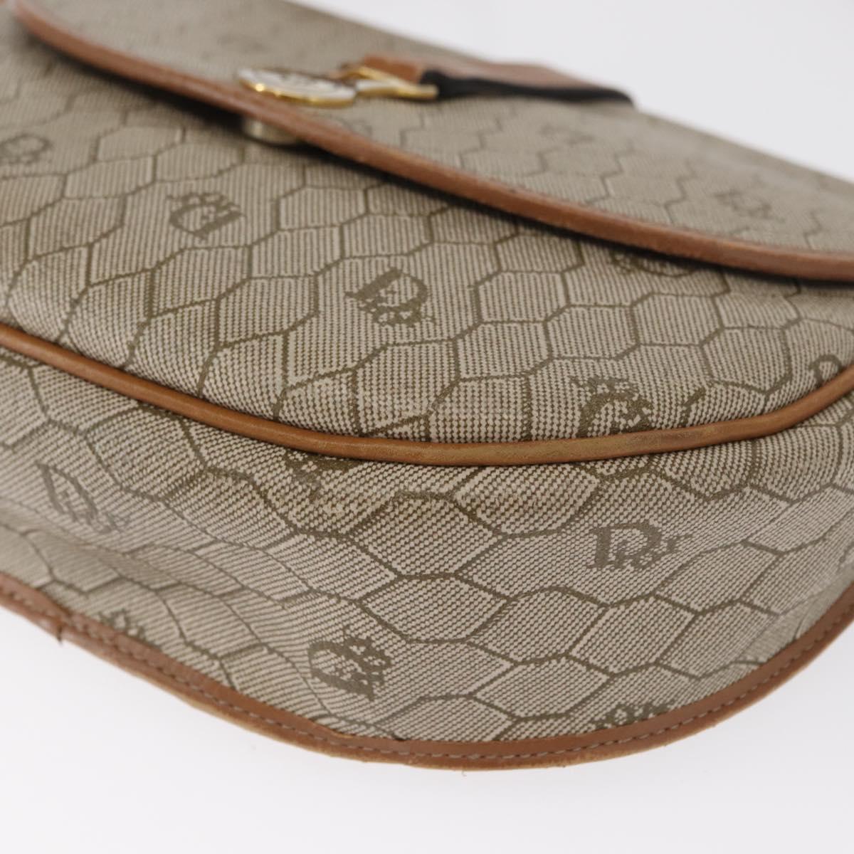Christian Dior Honeycomb Canvas Shoulder Bag PVC Beige Gold Auth 164437