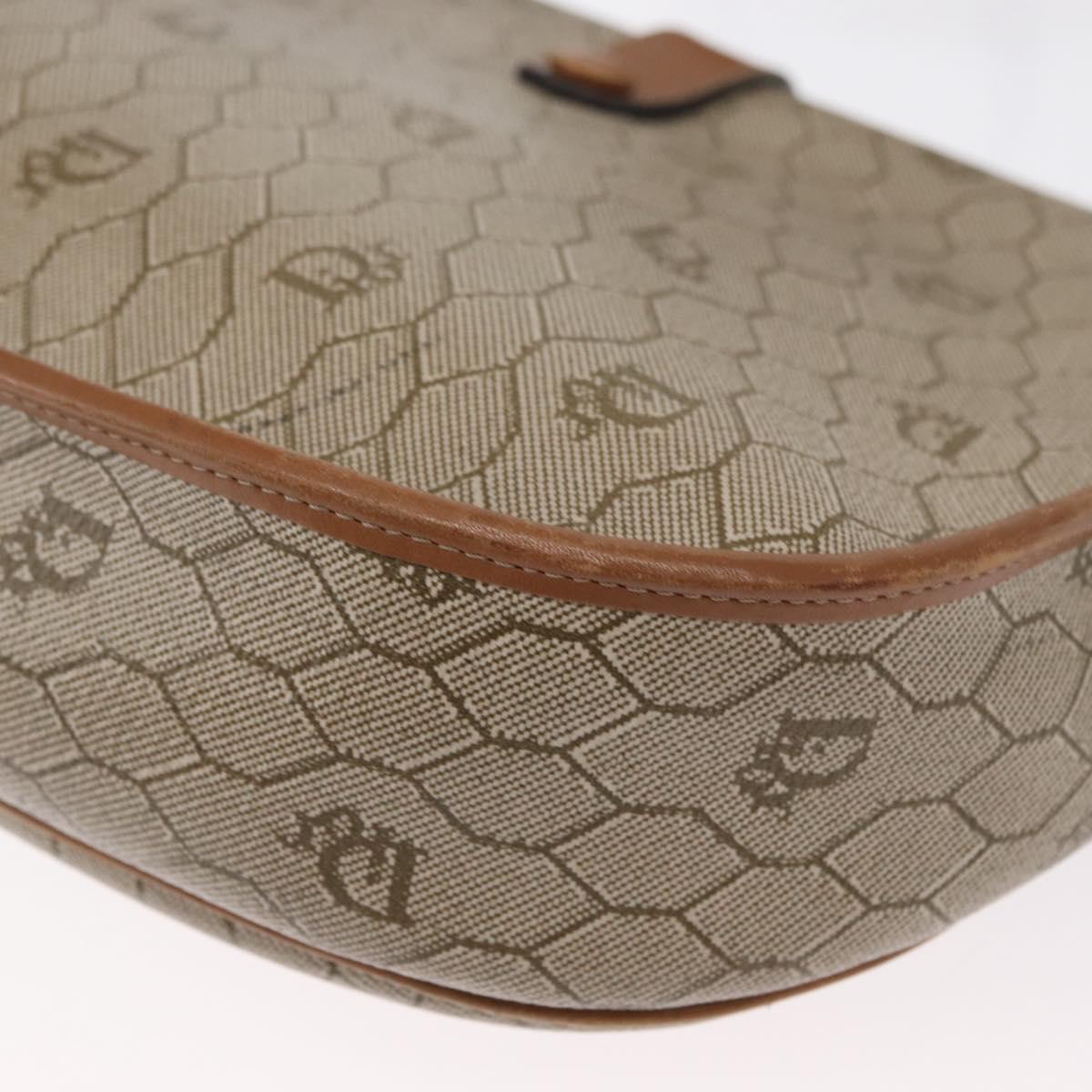 Christian Dior Honeycomb Canvas Shoulder Bag PVC Beige Gold Auth 164437