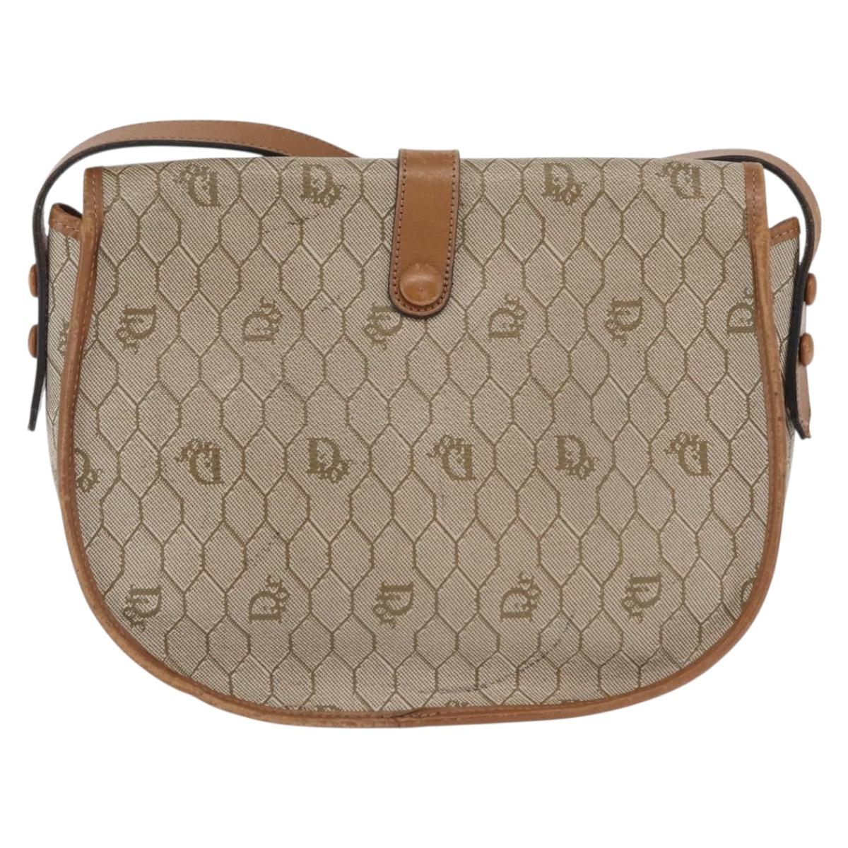 Christian Dior Honeycomb Canvas Shoulder Bag PVC Beige Gold Auth 164437