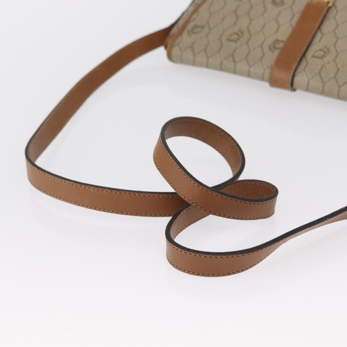 Christian Dior Honeycomb Canvas Shoulder Bag PVC Beige Gold Auth 164437