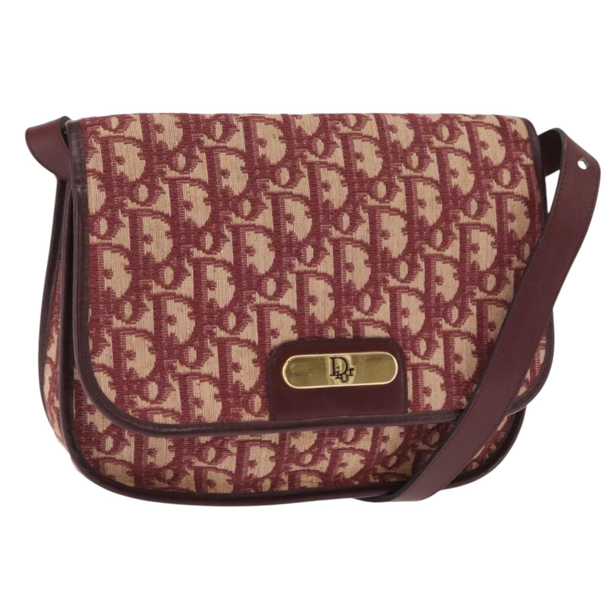 Christian Dior Trotter Canvas Shoulder Bag Red Gold Auth 164439