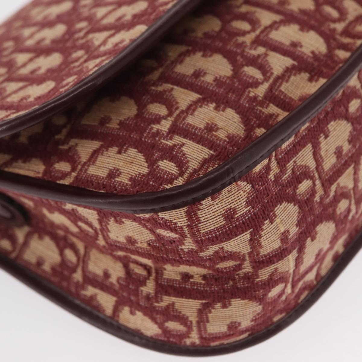Christian Dior Trotter Canvas Shoulder Bag Red Gold Auth 164439