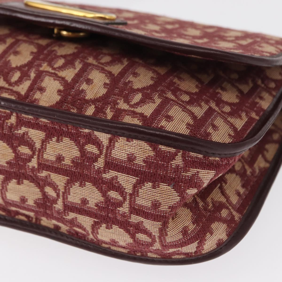 Christian Dior Trotter Canvas Shoulder Bag Red Gold Auth 164439