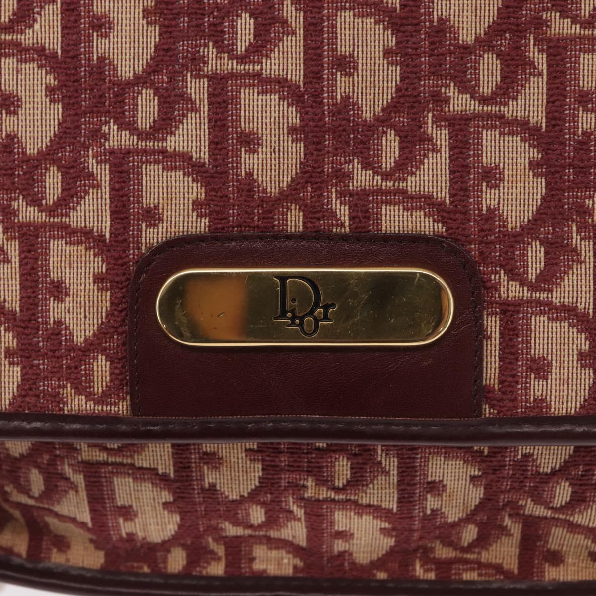 Christian Dior Trotter Canvas Shoulder Bag Red Gold Auth 164439