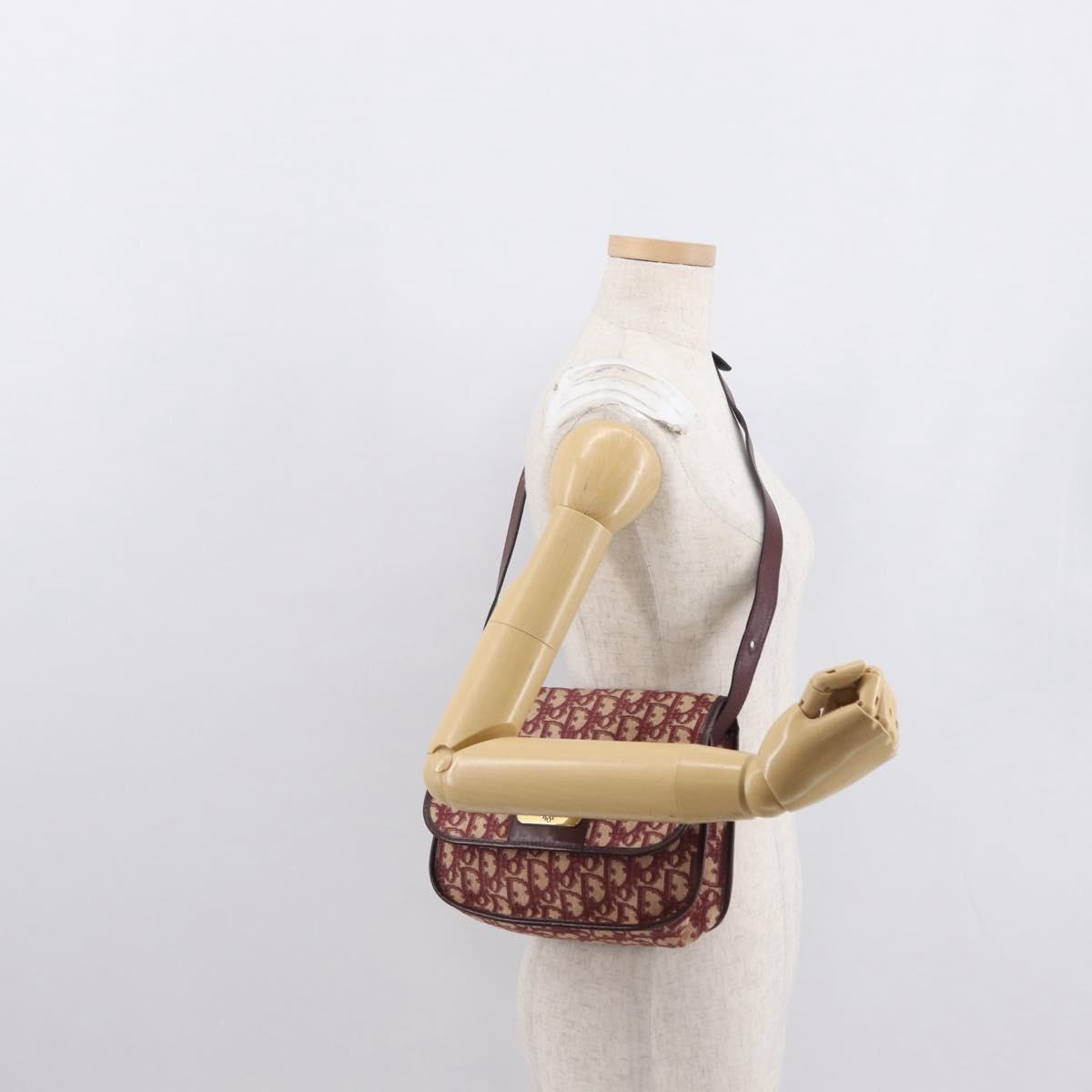 Christian Dior Trotter Canvas Shoulder Bag Red Gold Auth 164439