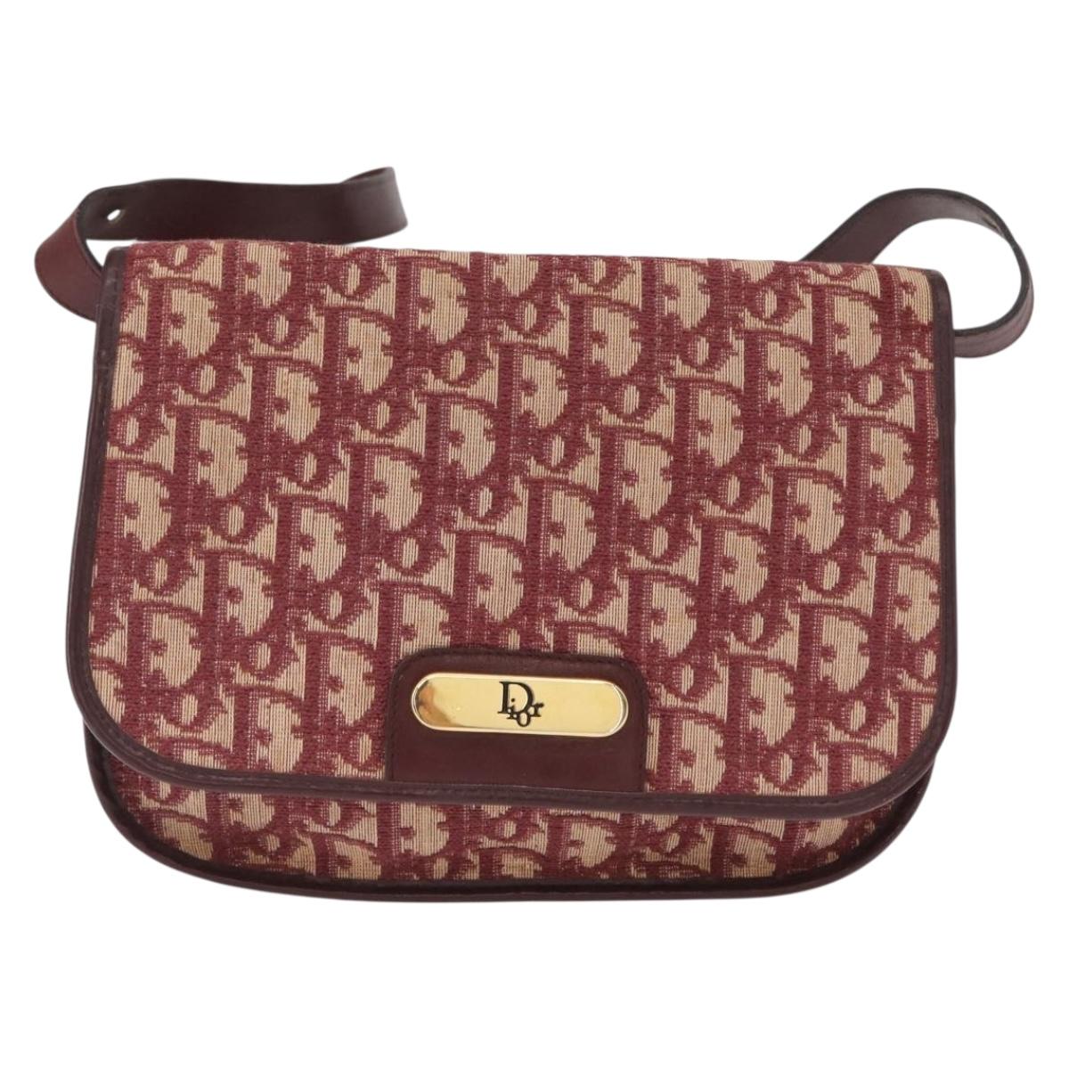Christian Dior Trotter Canvas Shoulder Bag Red Gold Auth 164439