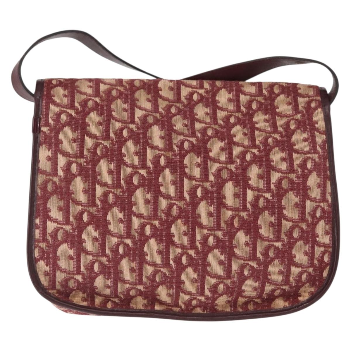 Christian Dior Trotter Canvas Shoulder Bag Red Gold Auth 164439
