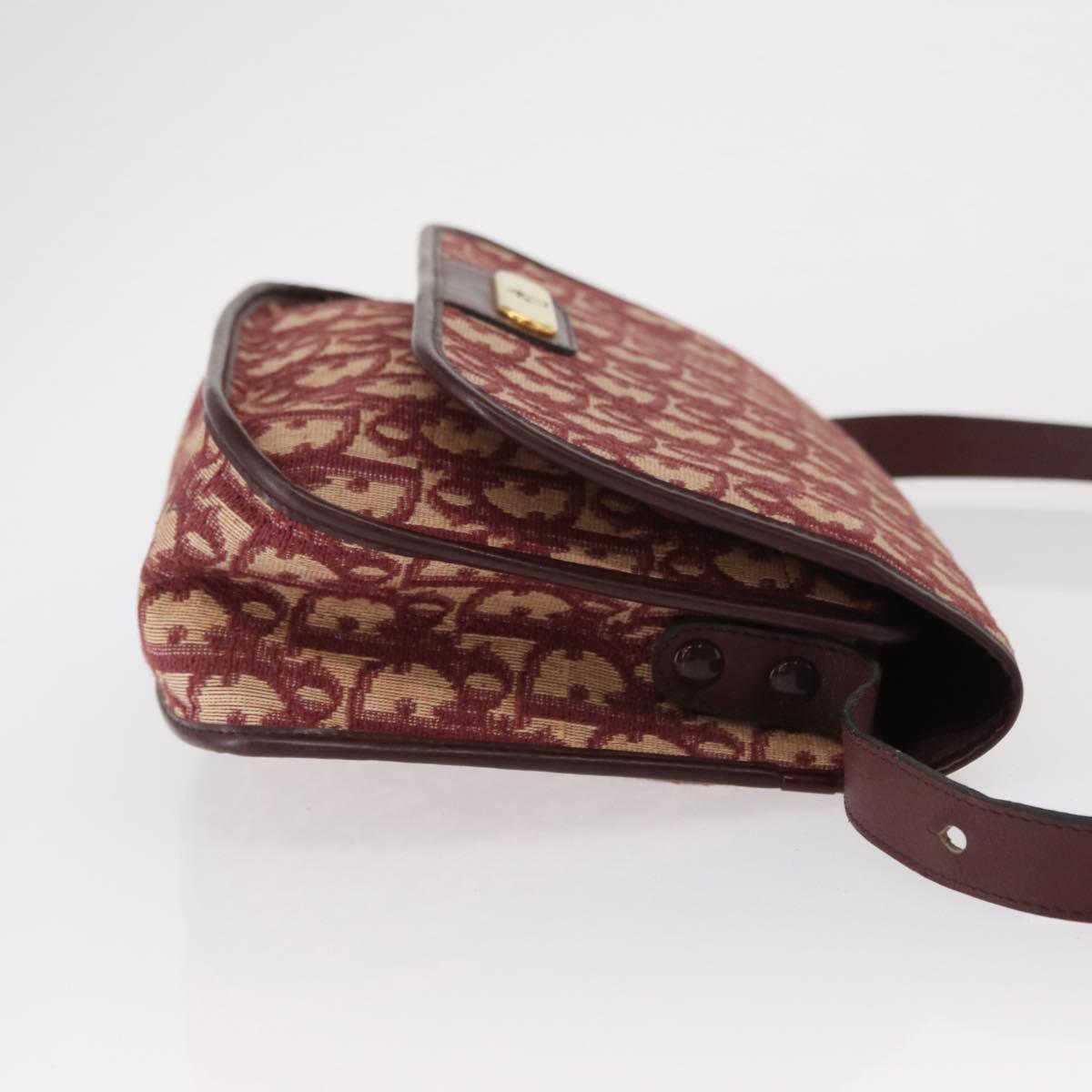 Christian Dior Trotter Canvas Shoulder Bag Red Gold Auth 164439