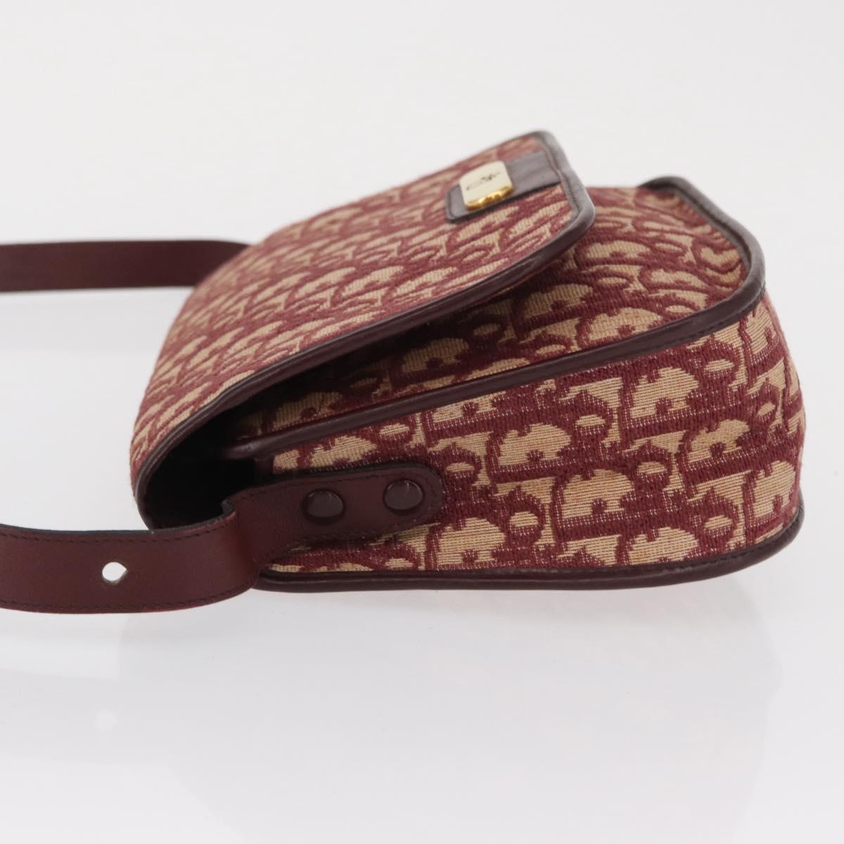 Christian Dior Trotter Canvas Shoulder Bag Red Gold Auth 164439