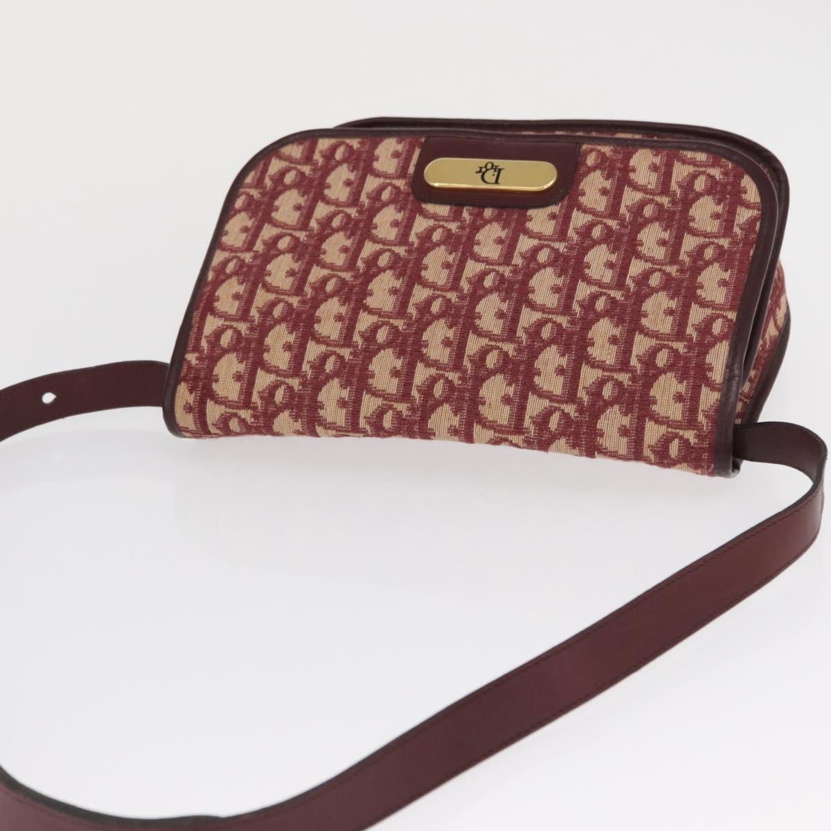 Christian Dior Trotter Canvas Shoulder Bag Red Gold Auth 164439