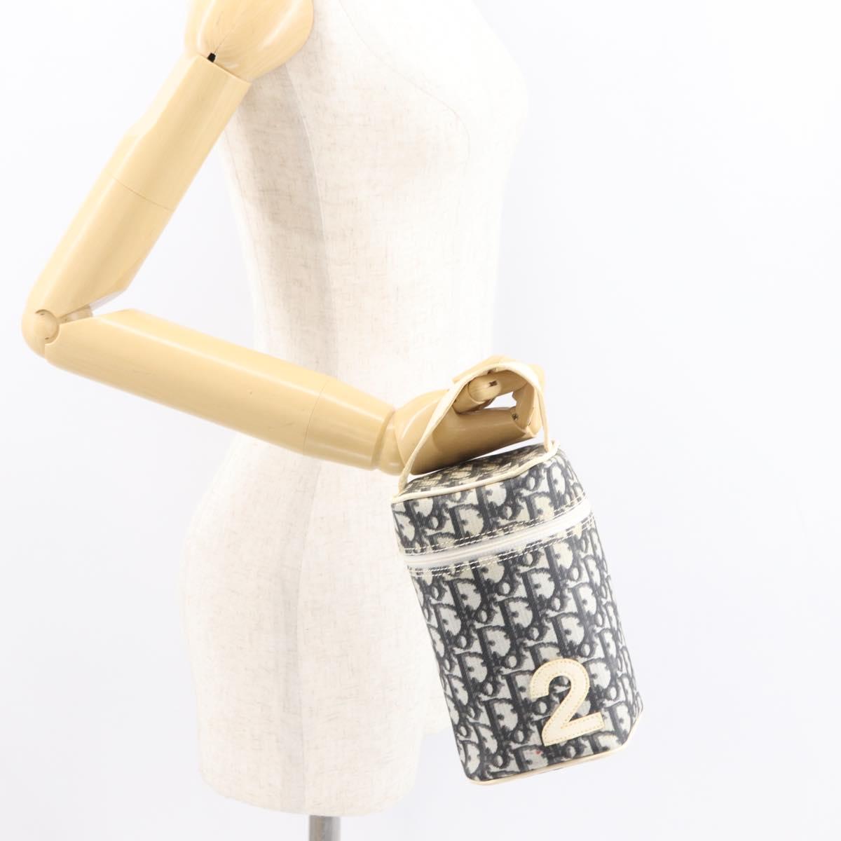 Christian Dior Trotter Canvas Vanity Pouch PVC Black Silver Auth 164440