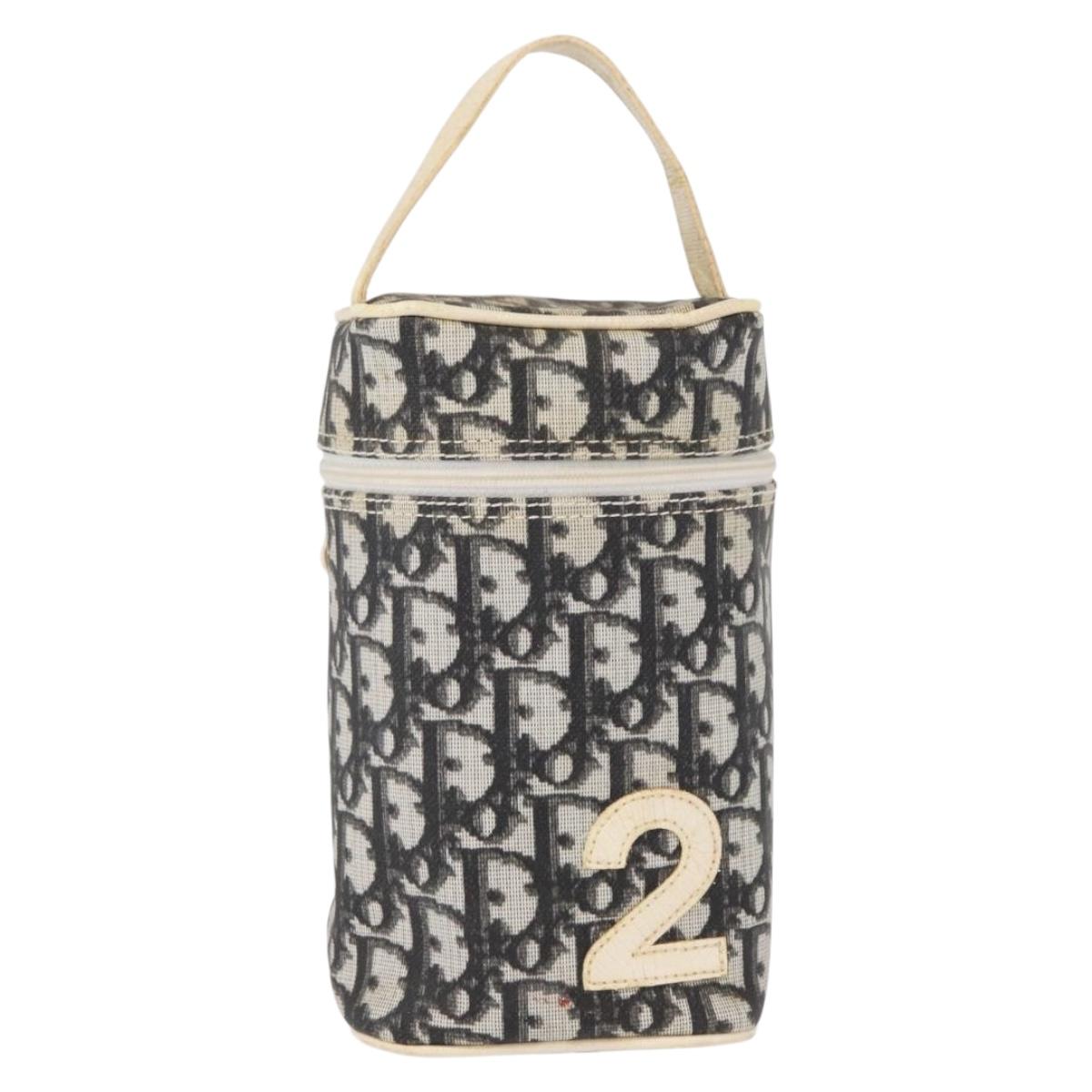 Christian Dior Trotter Canvas Vanity Pouch PVC Black Silver Auth 164440