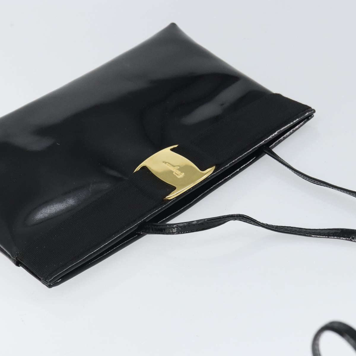 Salvatore Ferragamo Vala Shoulder Bag Patent leather Black Gold Auth 164441