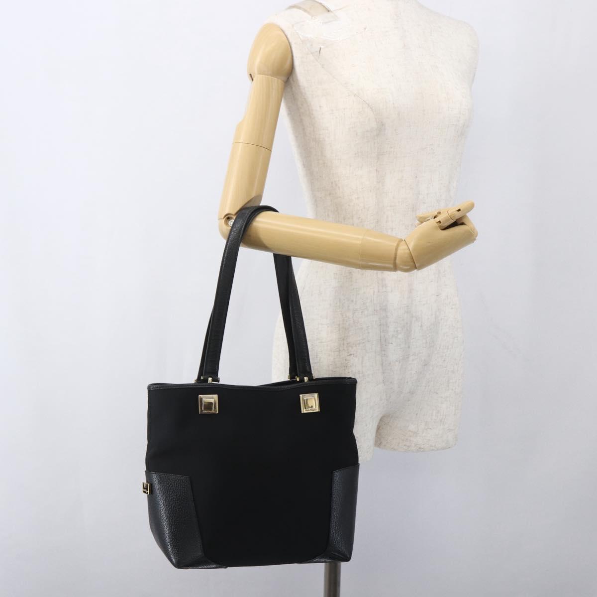 Salvatore Ferragamo Tote Bag Nylon Leather Black Gold Auth 164446