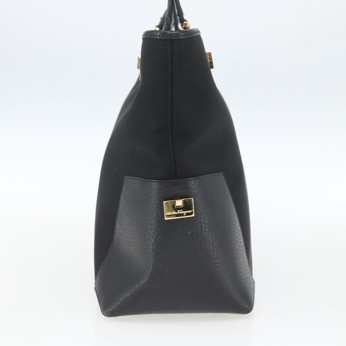 Salvatore Ferragamo Tote Bag Nylon Leather Black Gold Auth 164446
