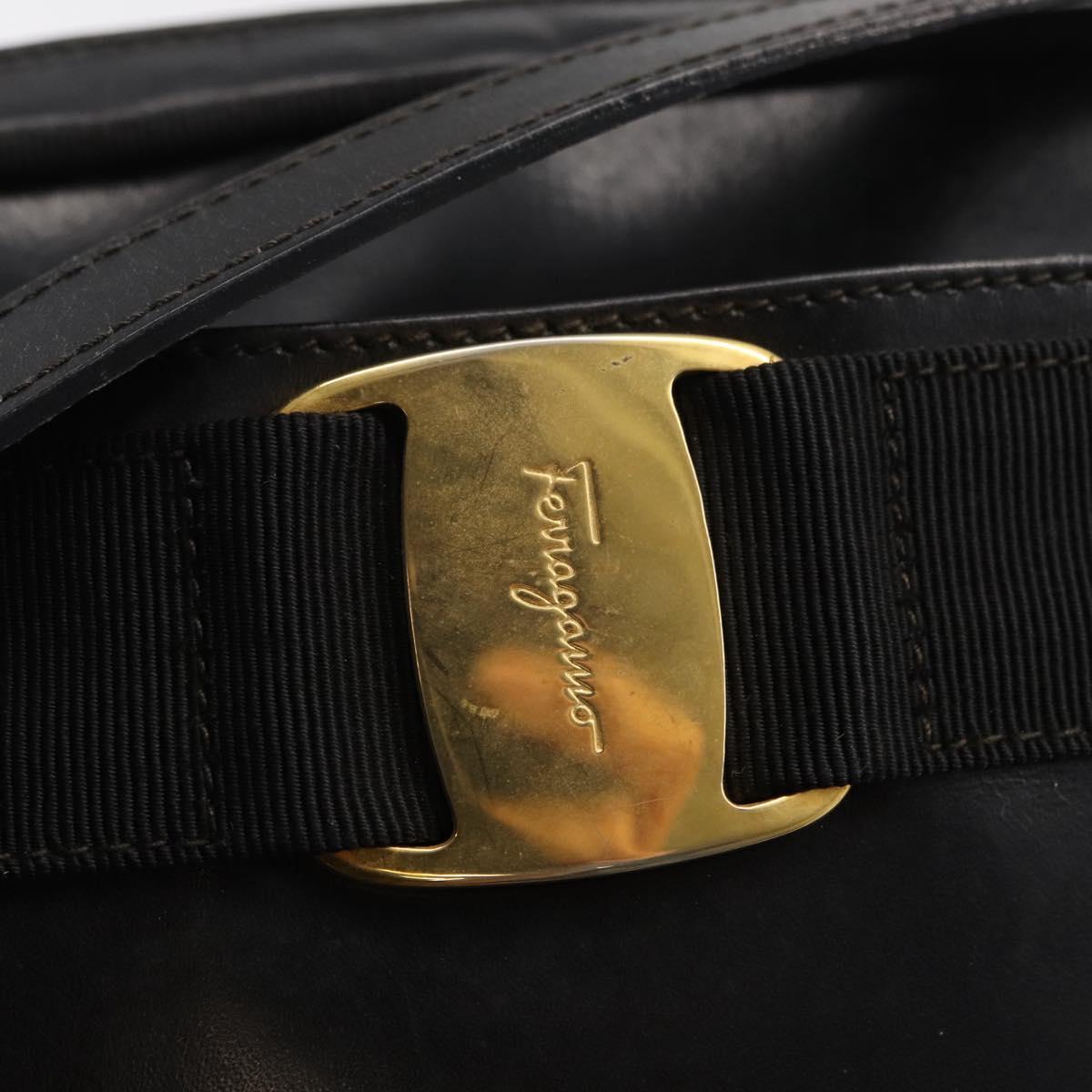 Salvatore Ferragamo Shoulder Bag Leather Black Gold Auth 164448