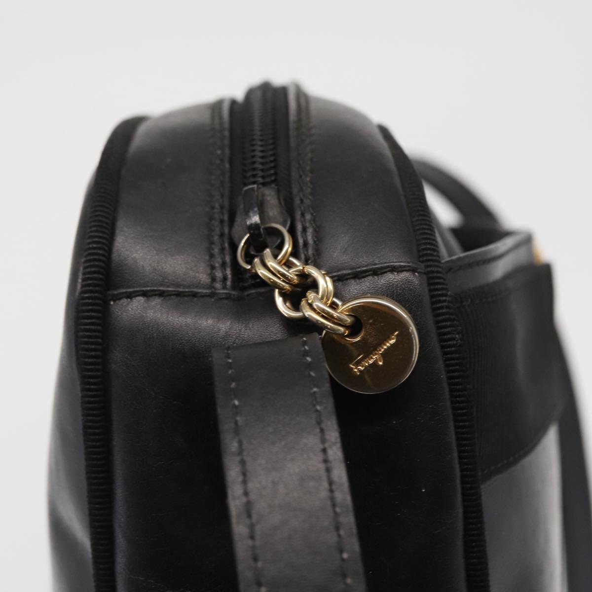 Salvatore Ferragamo Shoulder Bag Leather Black Gold Auth 164448