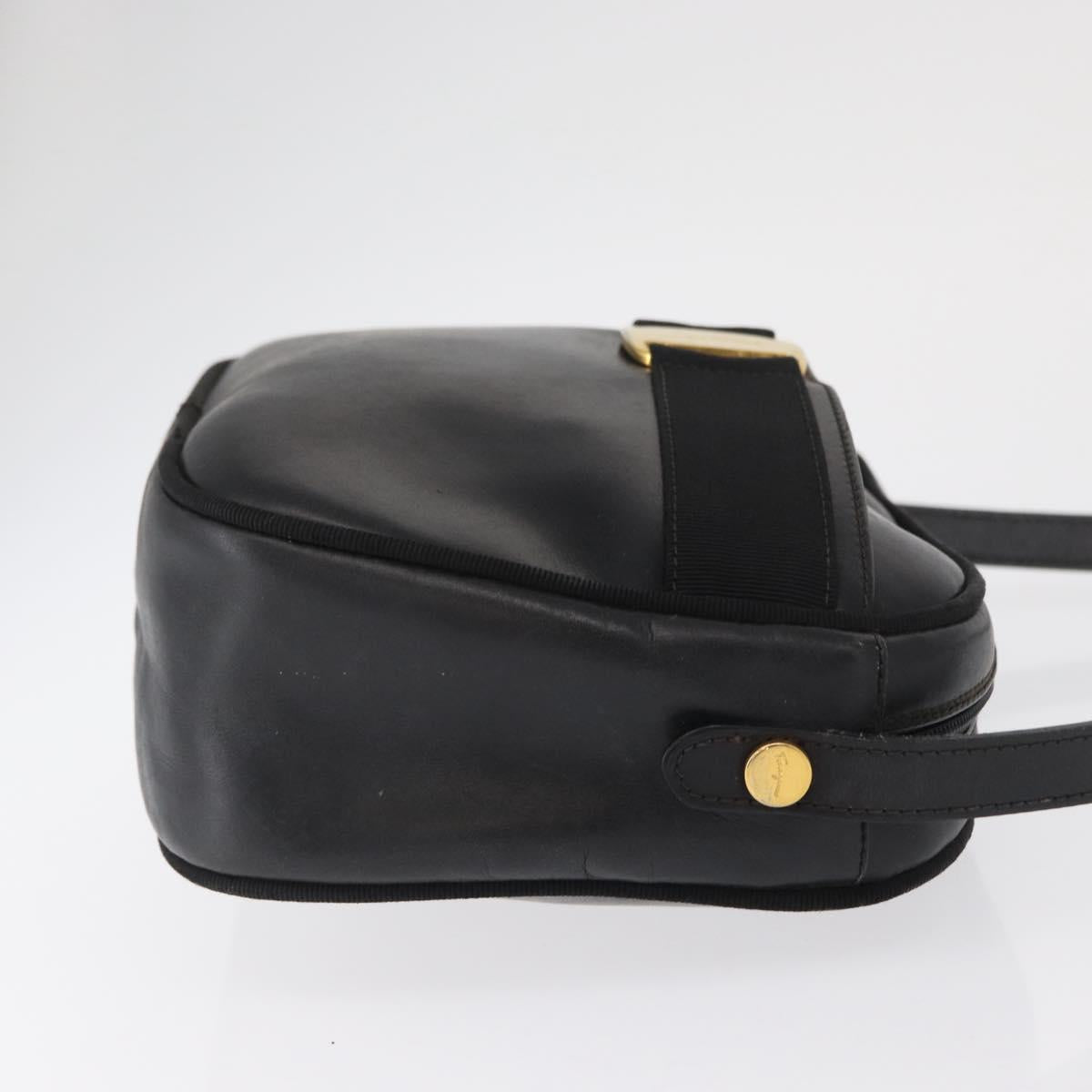 Salvatore Ferragamo Shoulder Bag Leather Black Gold Auth 164448