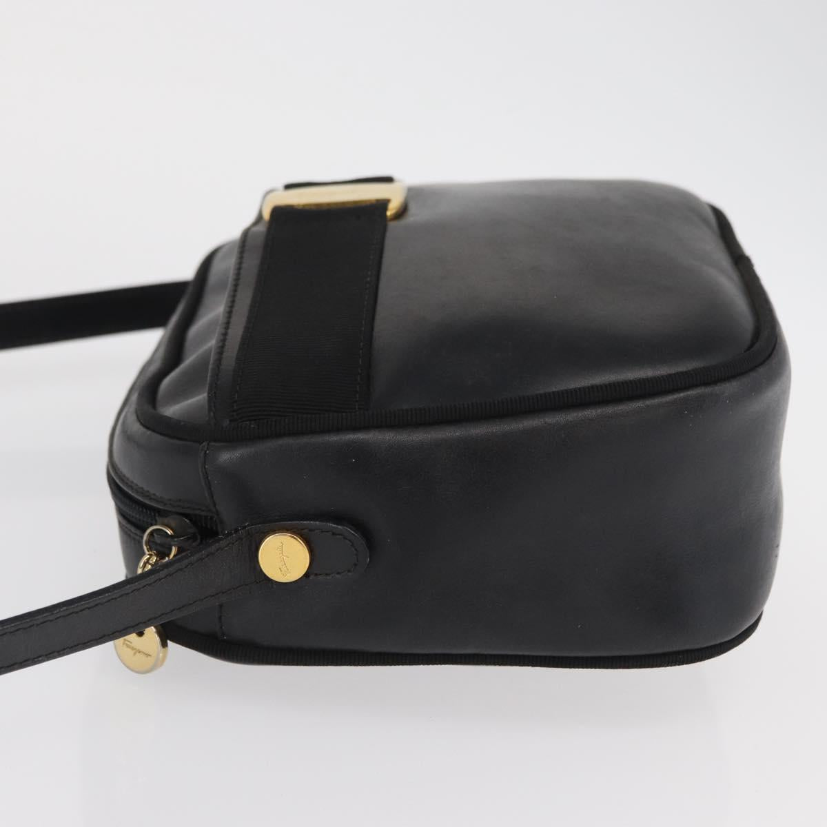 Salvatore Ferragamo Shoulder Bag Leather Black Gold Auth 164448