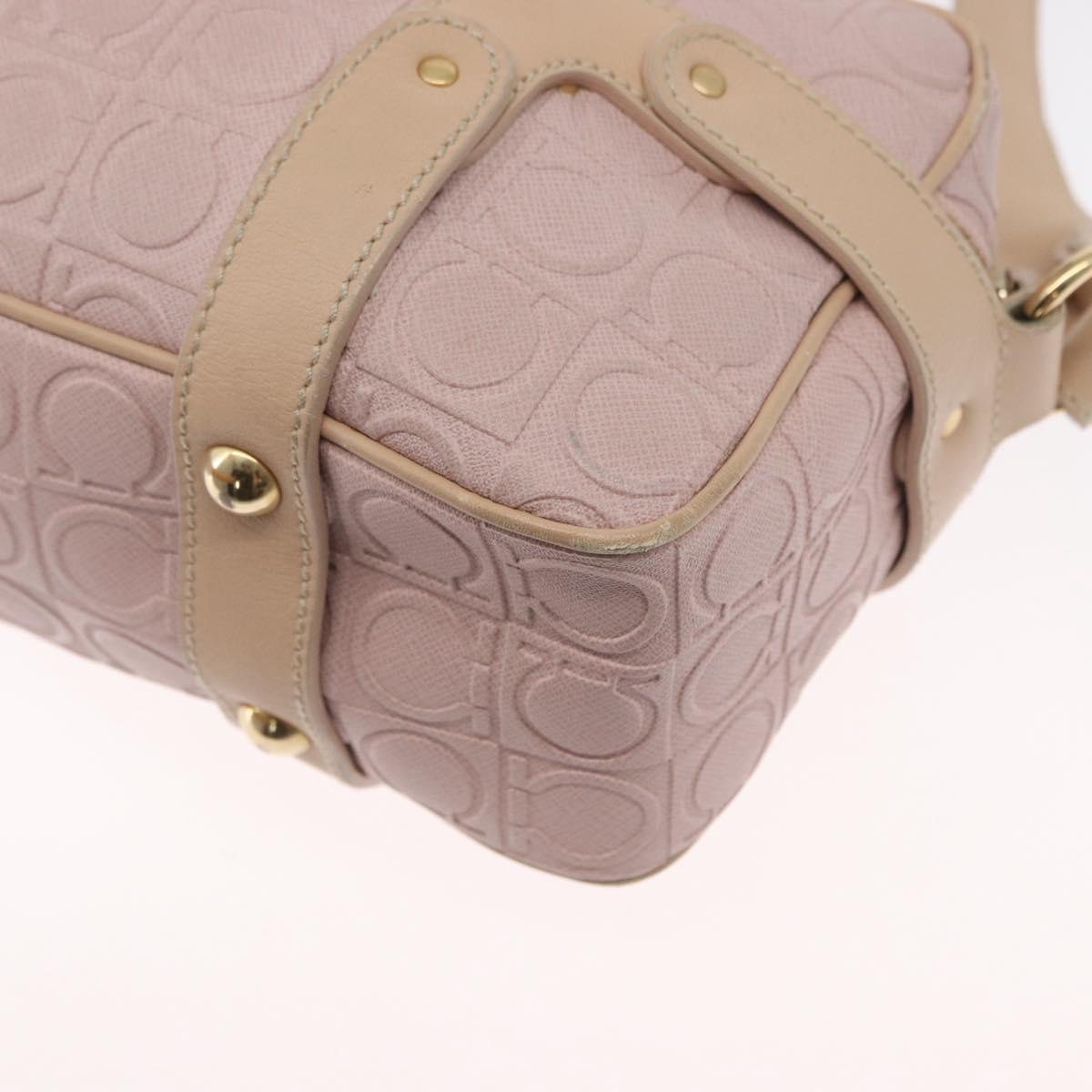 Salvatore Ferragamo Gancini Shoulder Bag Leather Pink Gold Auth 164449