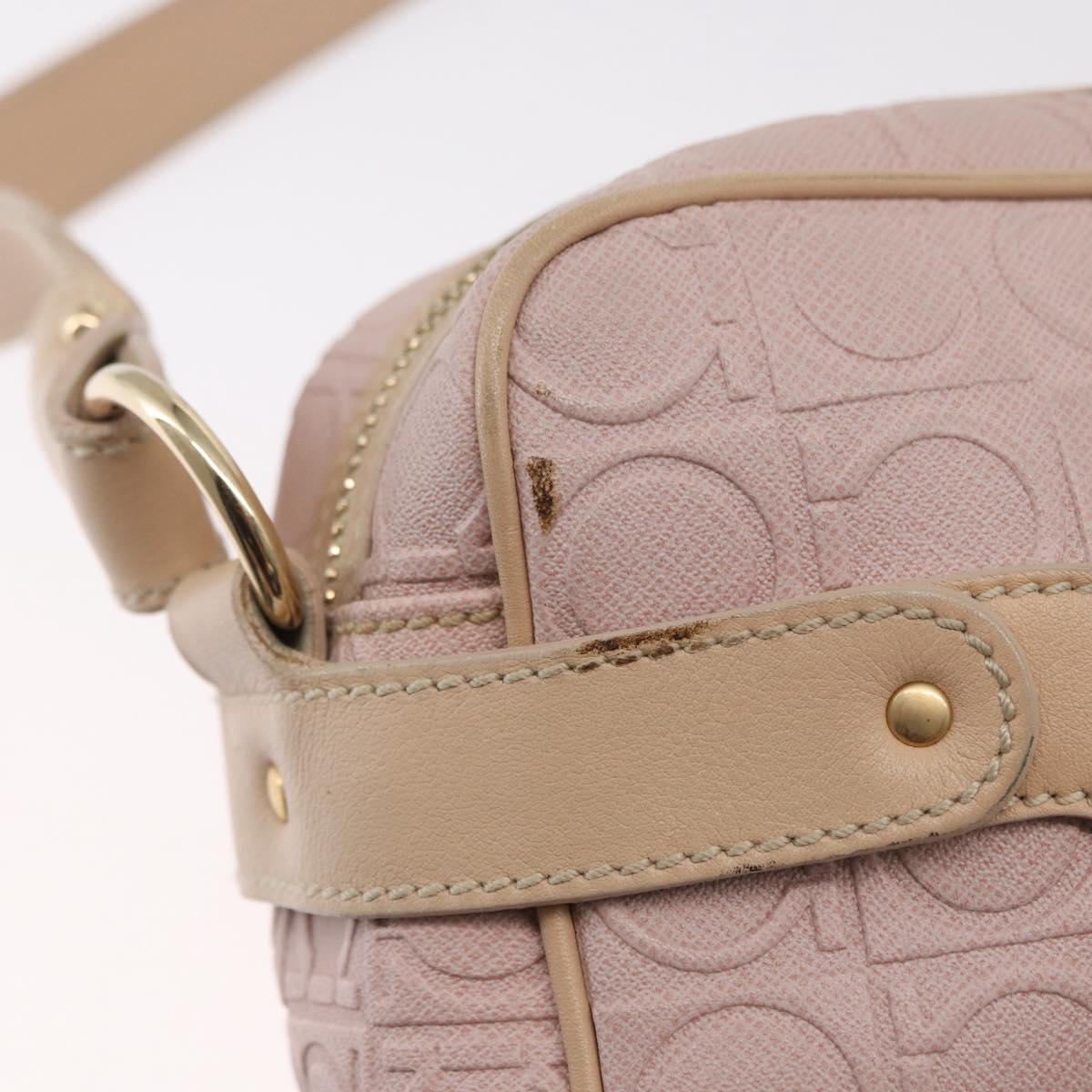 Salvatore Ferragamo Gancini Shoulder Bag Leather Pink Gold Auth 164449