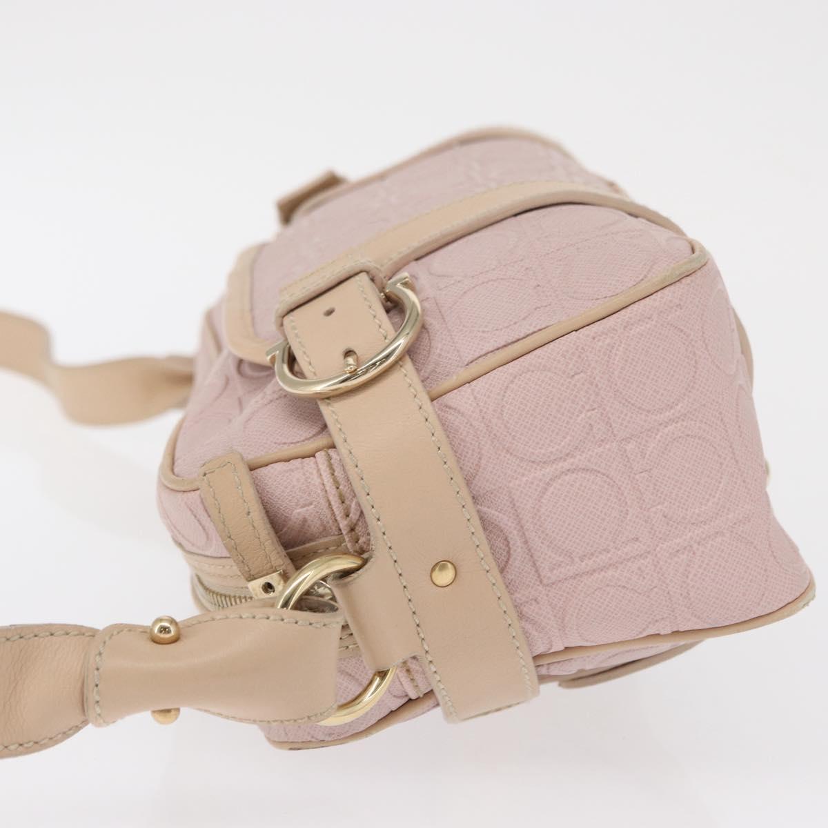 Salvatore Ferragamo Gancini Shoulder Bag Leather Pink Gold Auth 164449