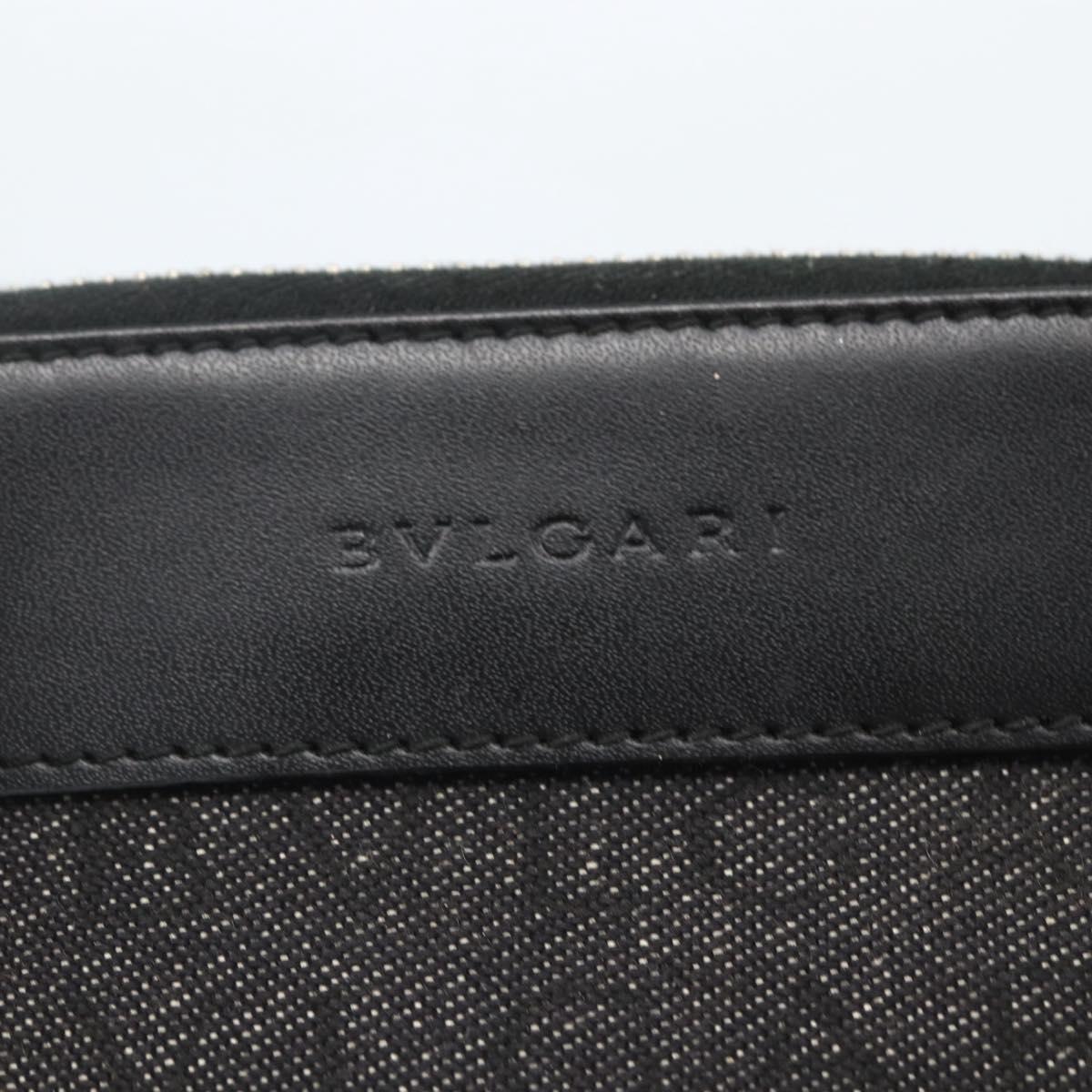 BVLGARI Logo Mania Shoulder Bag Canvas Leather Black Silver Auth 164451