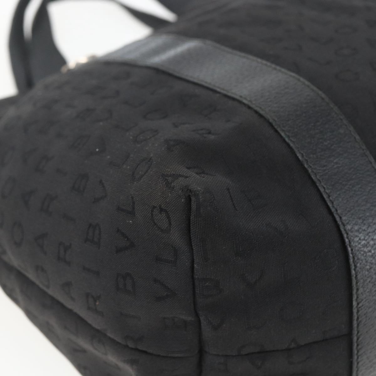 BVLGARI Logo Mania Tote Bag Canvas Black Silver Auth 164452